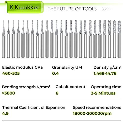 K Kwokker 25Pcs End Mills CNC Router Bits For Wood PCB 18 Sh