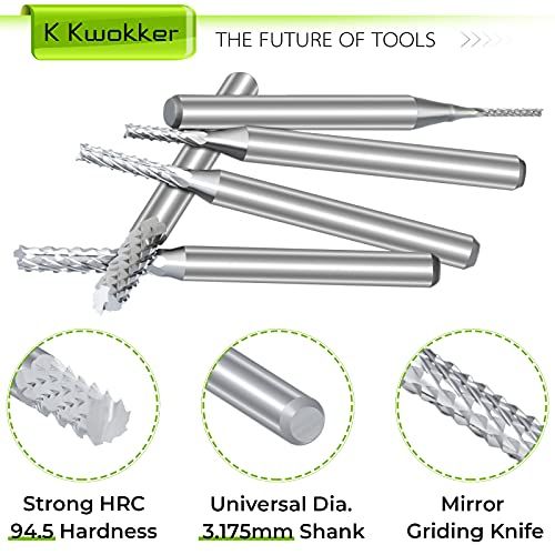 K Kwokker 25Pcs End Mills CNC Router Bits For Wood PCB 18 Sh
