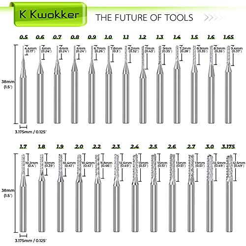 K Kwokker 25Pcs End Mills CNC Router Bits For Wood PCB 18 Sh