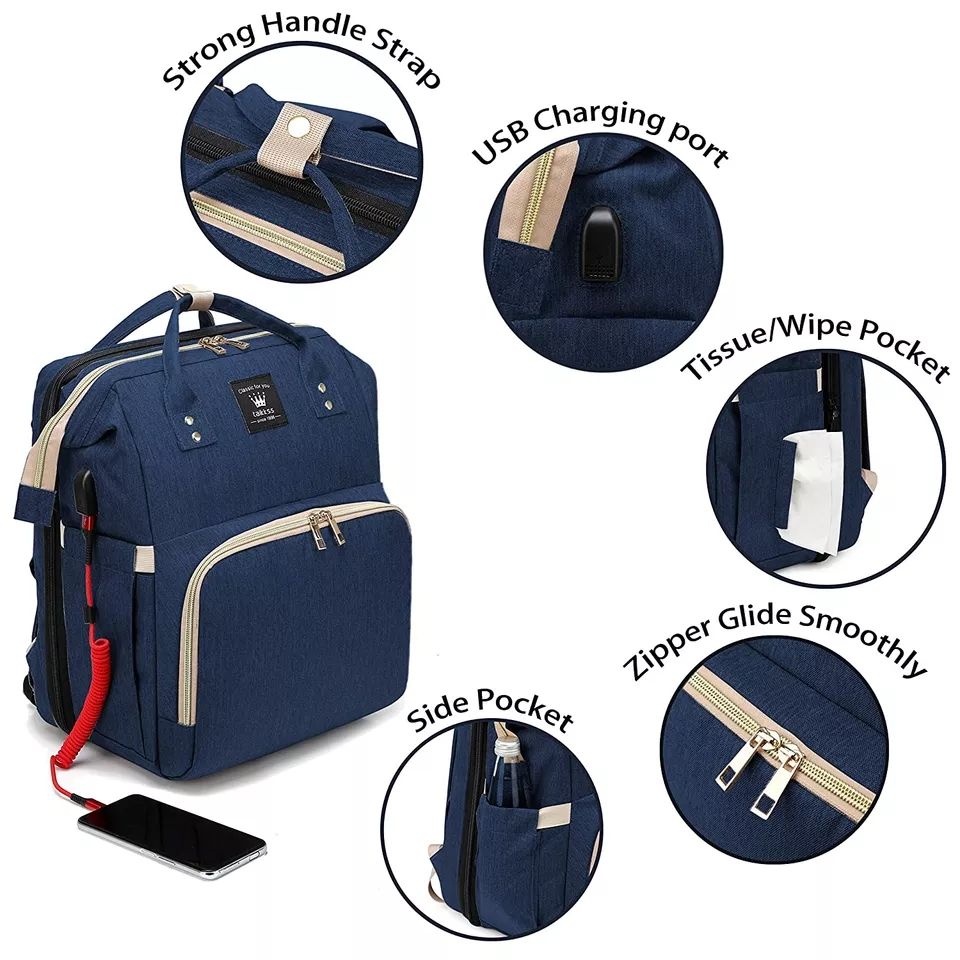 Baby Diaper Bag And Travel Cot (With Toys And Mosquito Net)