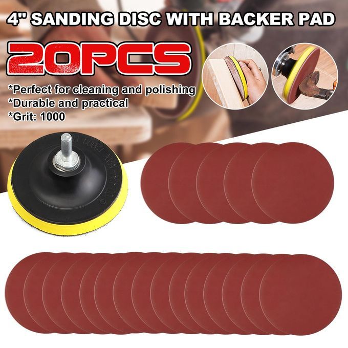 10Pc 4" Sanding Disc Sandpaper 1000# With Backer Pad (with Drill Adapter)
