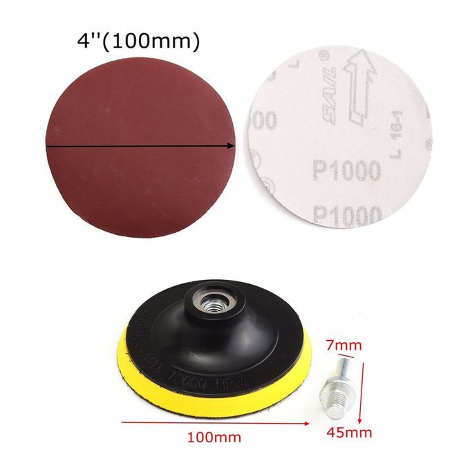 10Pc 4" Sanding Disc Sandpaper 1000# With Backer Pad (with Drill Adapter)
