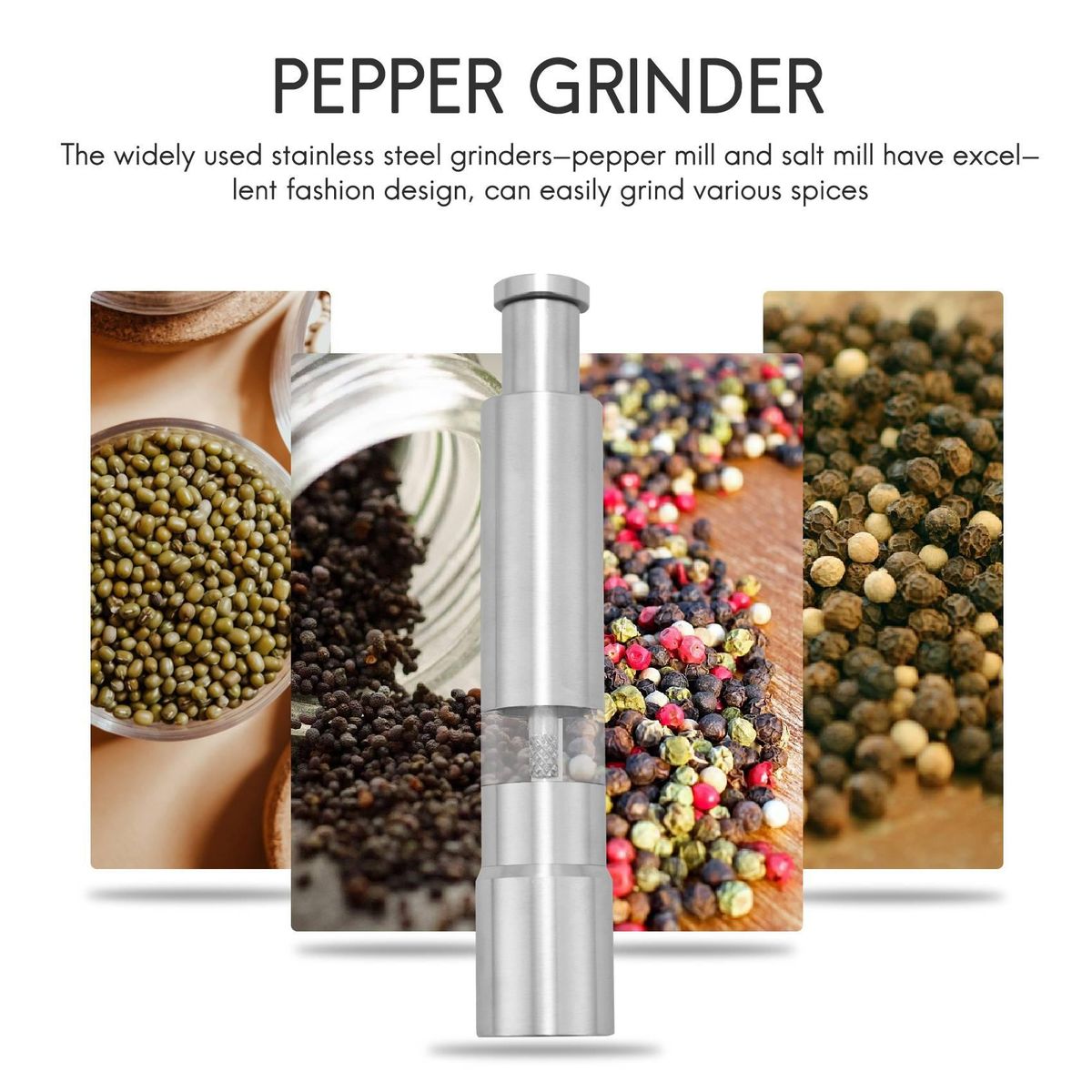 Salt and Pepper Grinder Set of 2, Pepper Mill Stainless