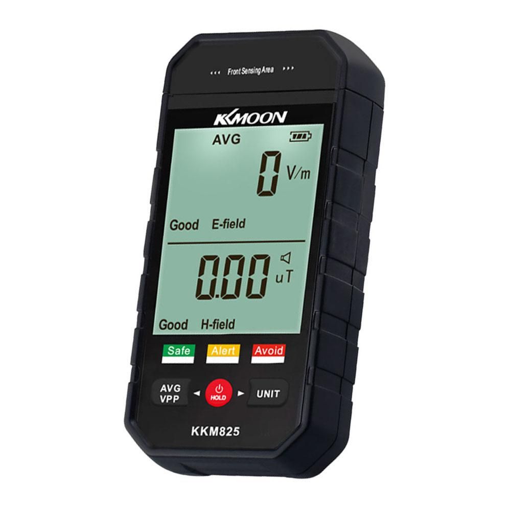 KKmoon kkm825 Handheld Portable Electromagnetic Radiation Tester Large LCD Screen Display Electric Field Magnetics Field Radiation Test Data Hold Sound Light Alarm Magnetics Three Color Indicator Light Function Home Office Ou