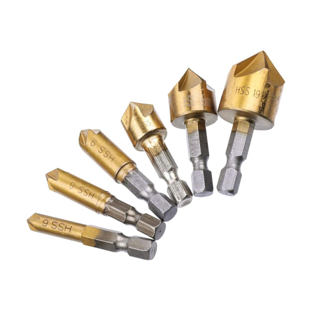 6 Piece 90 Degrees Countersink Drill Bit Wood Drill Bit Set  Coated