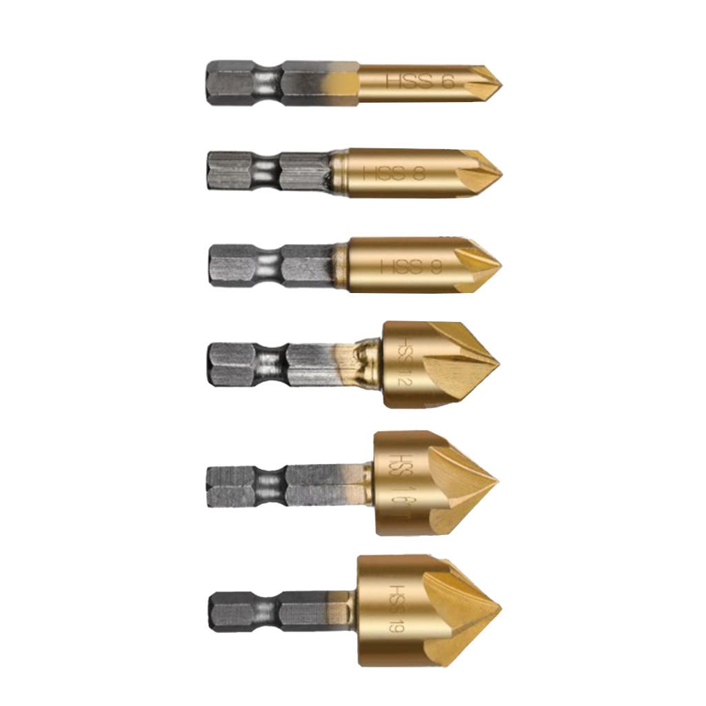6 Piece 90 Degrees Countersink Drill Bit Wood Drill Bit Set  Coated
