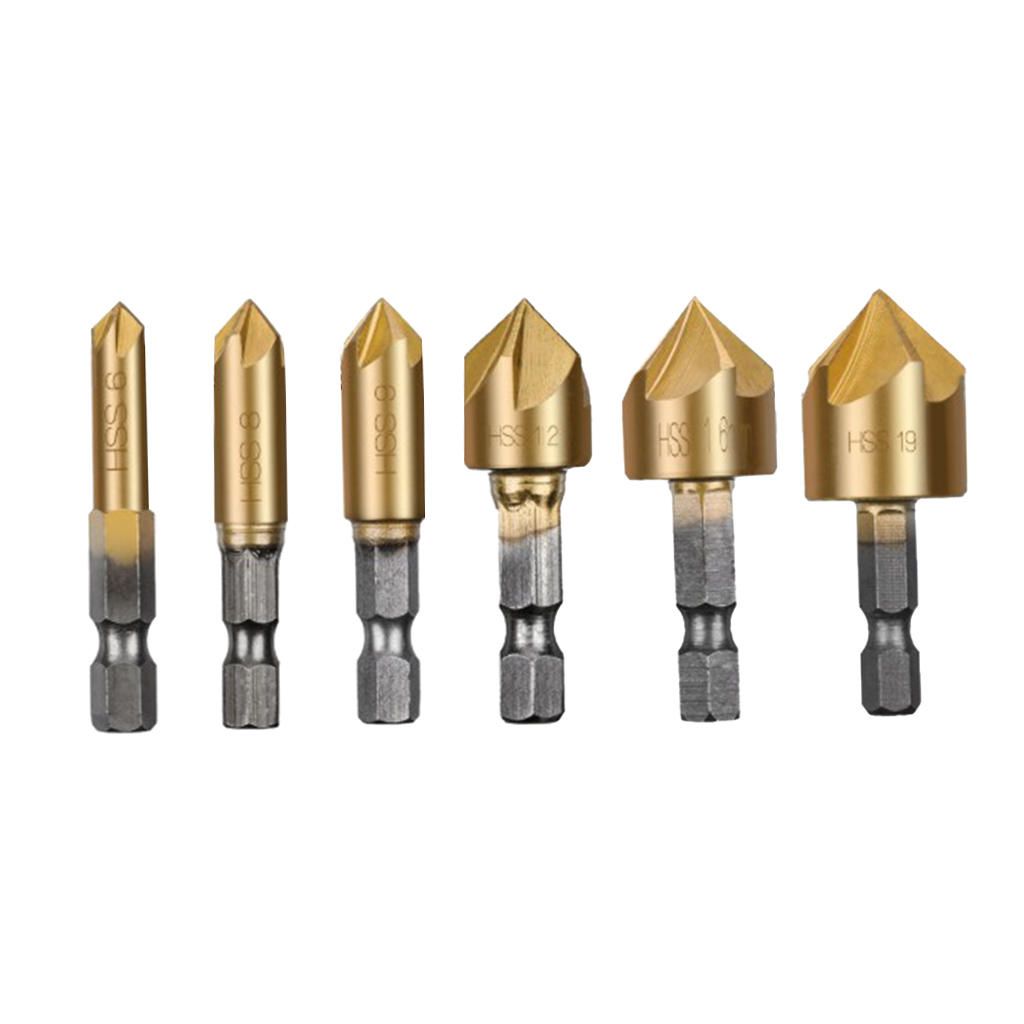 6 Piece 90 Degrees Countersink Drill Bit Wood Drill Bit Set  Coated