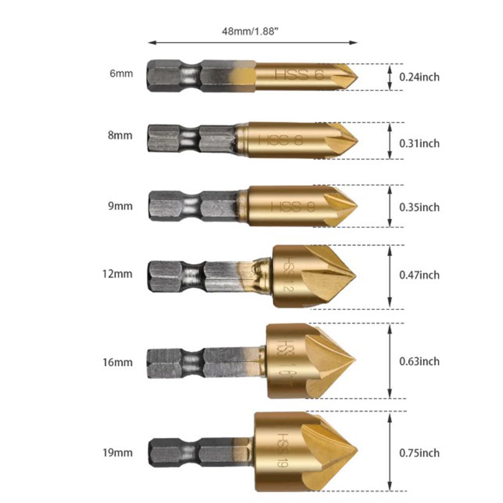 6 Piece 90 Degrees Countersink Drill Bit Wood Drill Bit Set  Coated