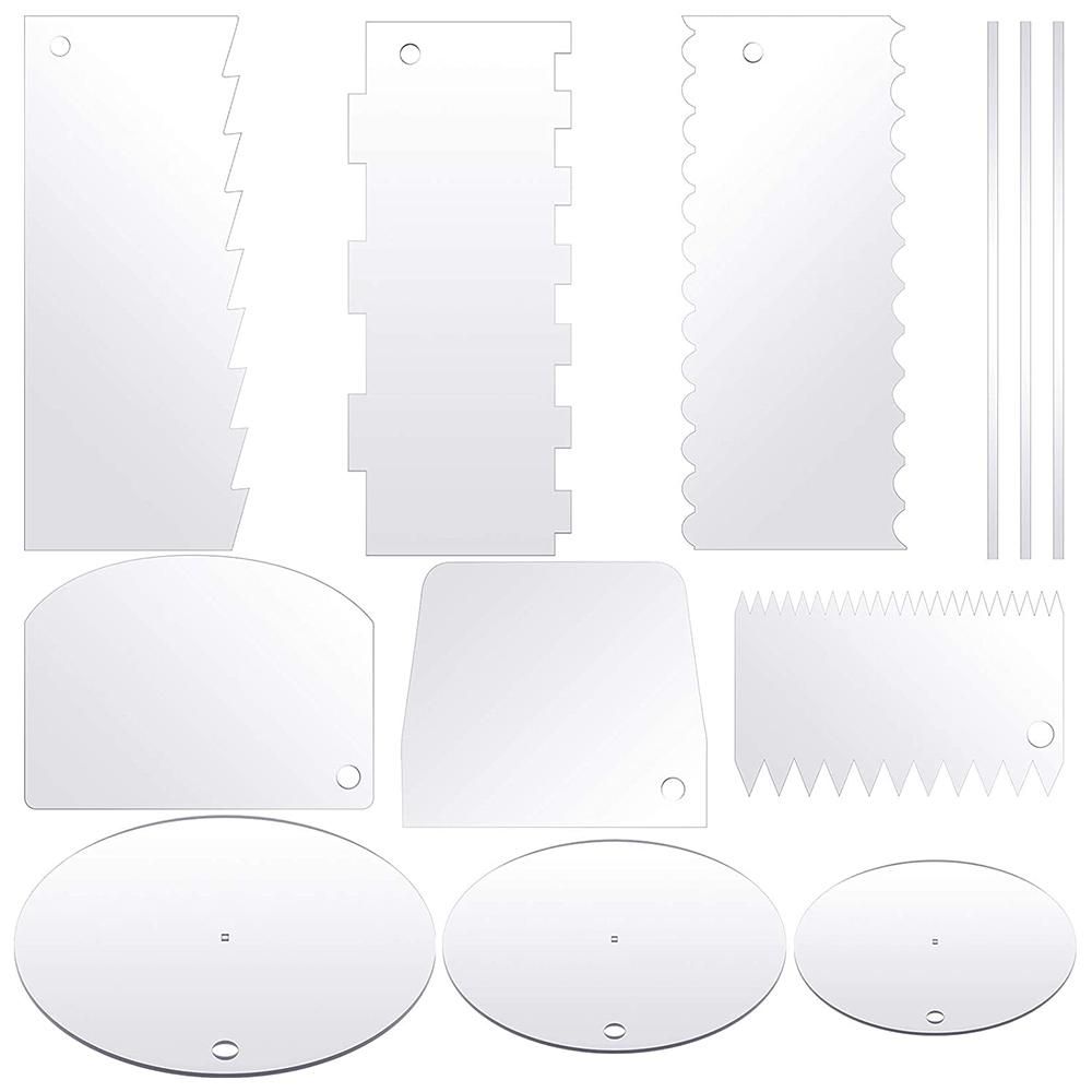 12 Pieces Acrylic Cake Discs Set, Cake Scraper Cake Decorating Comb Round Cake Discs Circle Base Boards with Center Hole