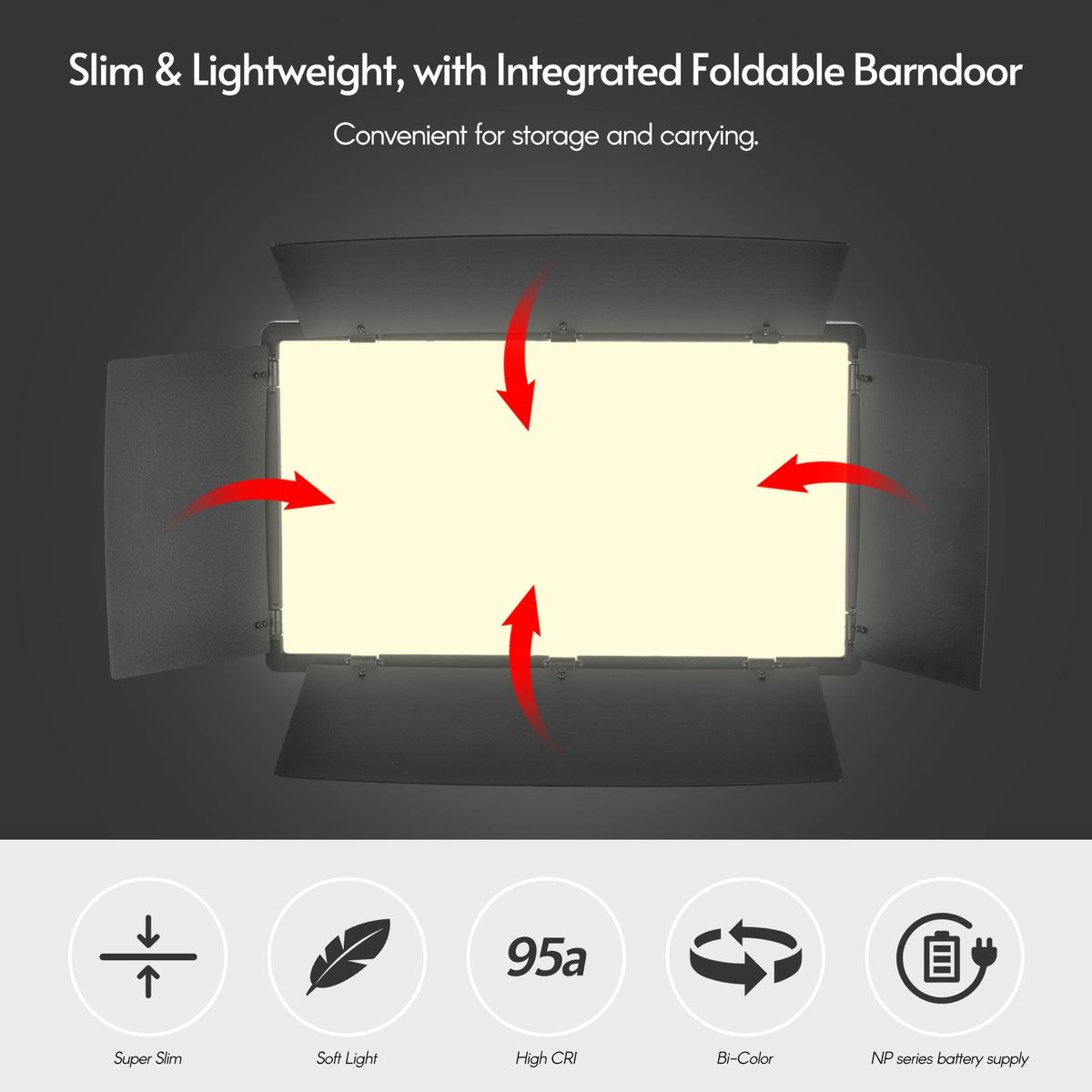 Andoer LED-800 LED Video Light Professional Photography Light Panel 800PCS Bright Light Beads Adjustable Bi-Color Temperature 3200-5600K Dimmable Brightness with Barndoor 1/4 Inch Screw Hole Ball Head Cold Shoe Mount for Outd