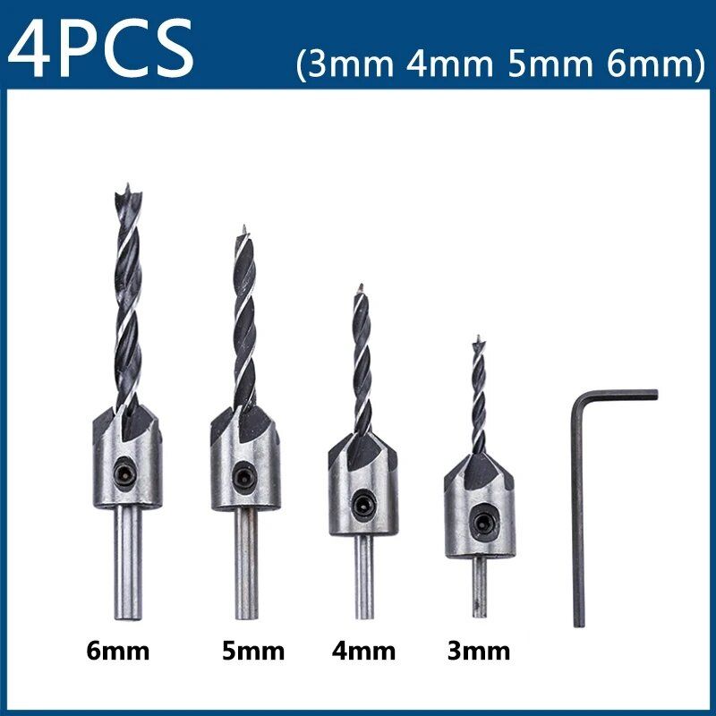 4pcs 3mm-6mm HSS Countersink Drill Bit Set Reamer