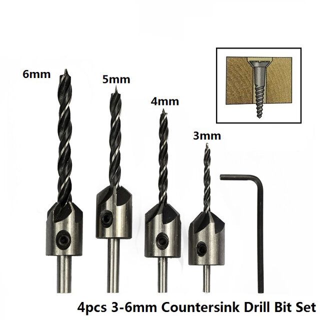 4pcs 3mm-6mm HSS Countersink Drill Bit Set Reamer