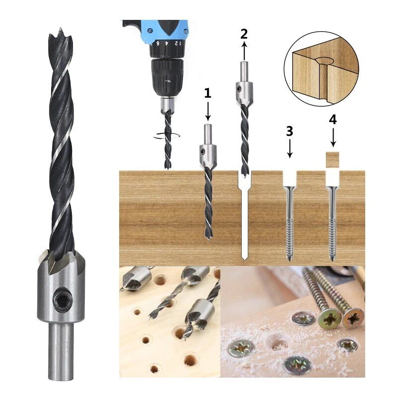 4pcs 3mm-6mm HSS Countersink Drill Bit Set Reamer