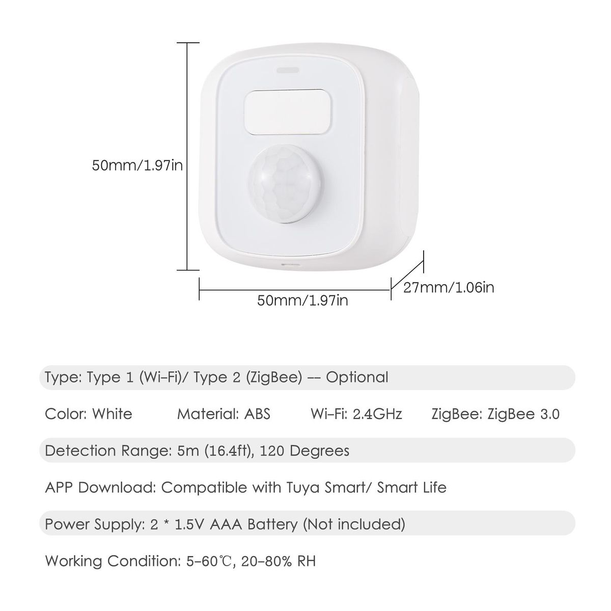 ZigBee Motion Sensor Alarm Smart Human Body Induction PIR Sensor 16.4Ft 120-degree Detection Range APP Control Real-time Monitoring Intelligent Linkage Home Security Device