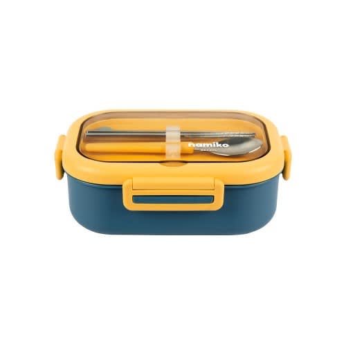 Stainless Steel Food Box With Lock Lid, Spoon And Chopsticks - 850 Ml.