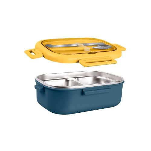 Stainless Steel Food Box With Lock Lid, Spoon And Chopsticks - 850 Ml.