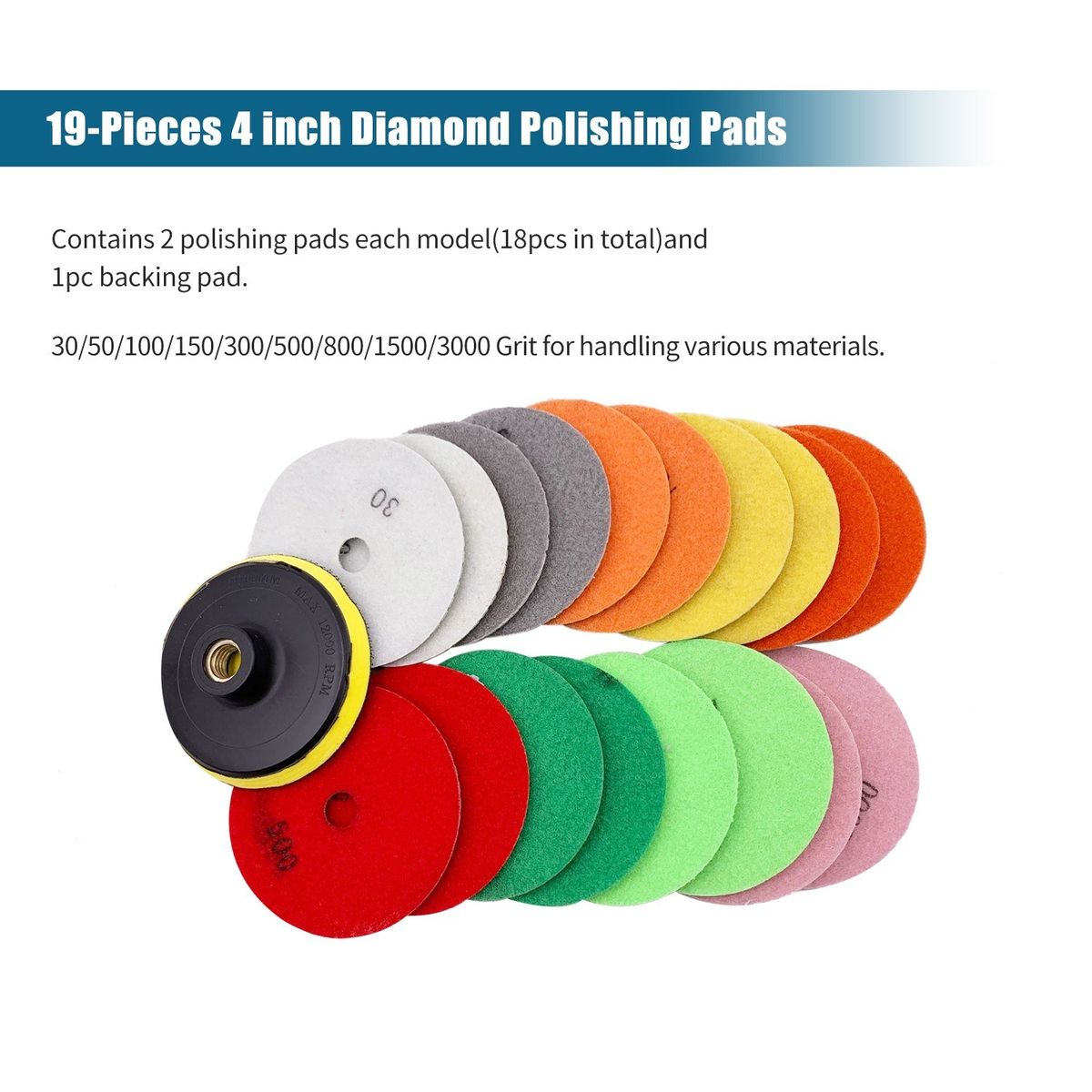 19-Pieces 4 Inch Diamond Polishing Pads With 1 Backer