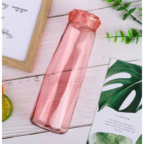 Portable Crystal Clear Glass Water Bottle- Peach - 400ml
