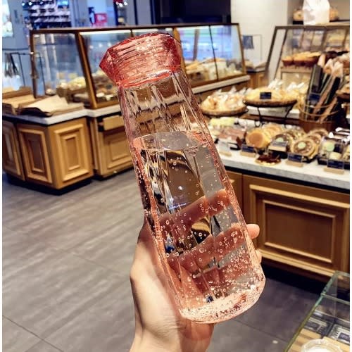 Portable Crystal Clear Glass Water Bottle- Peach - 400ml