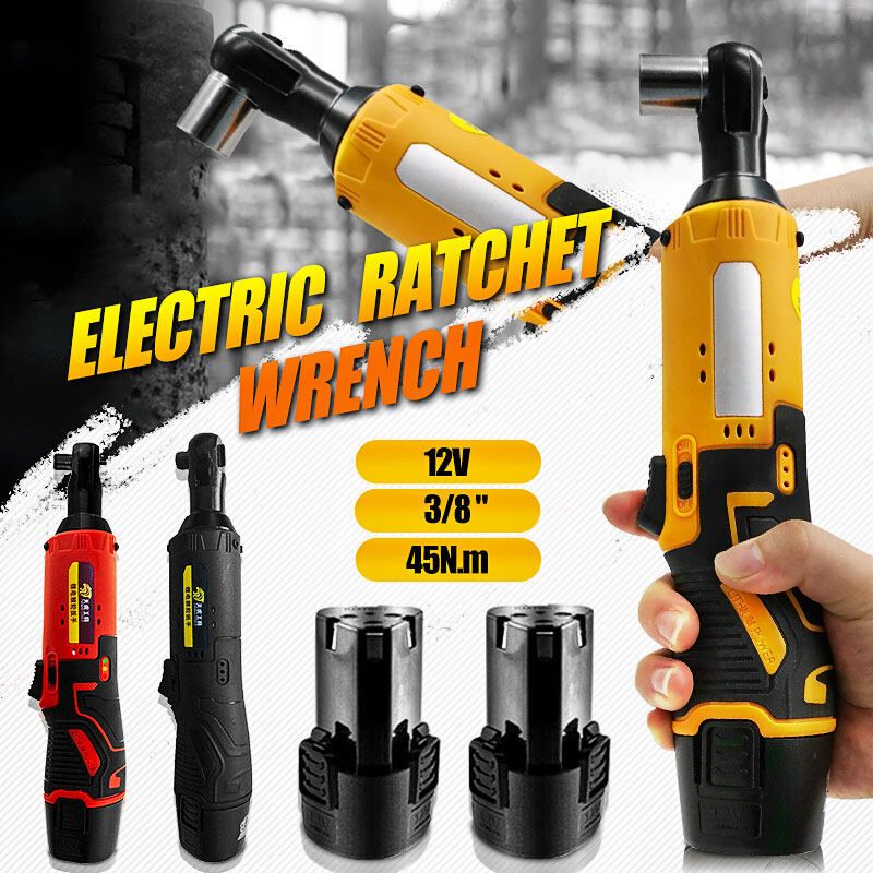 3/8'' 12V 90° Electric Cordless Ratchet Right Angle Wrench Tool Set +2 Orange EU