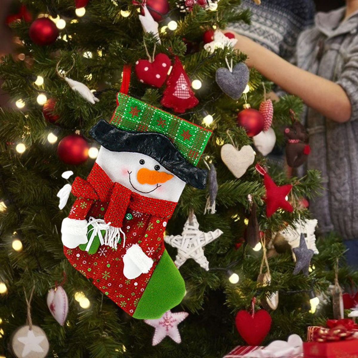 1 Piece Classic Plush Christmas Stockings Family Hanging Snowman