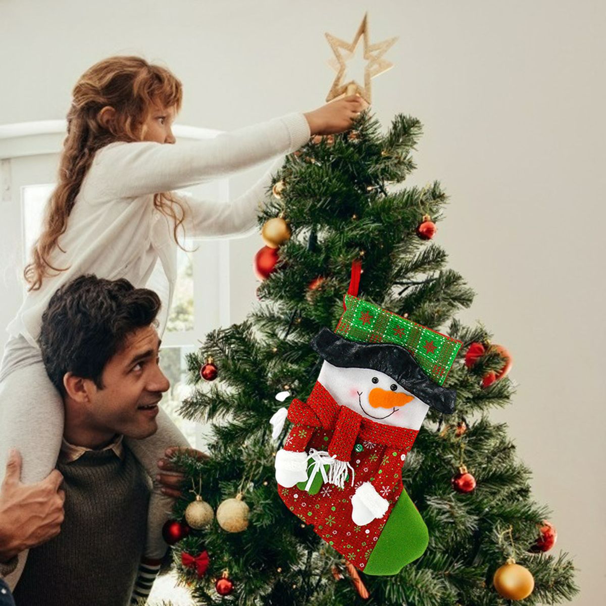 1 Piece Classic Plush Christmas Stockings Family Hanging Snowman