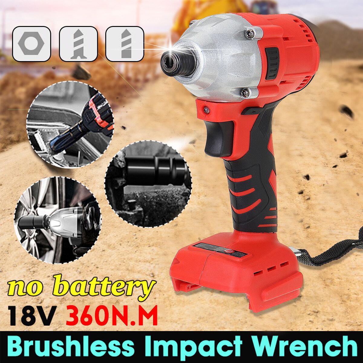 360N.M Impact Wrench Brushless Motor 1/2'' Square Drive For 18V