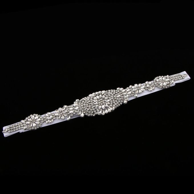 Luxury Rhinestone Wedding Dress Belt  Diamante Waist Applique White