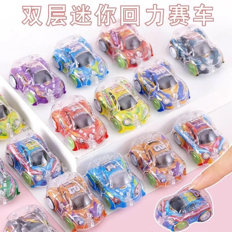 5Pcs Children's Inertia Toy Car Creative Fun Double Layer Transparent Graffiti Mini Pull Back Car Small Car Boy Birthday Gifts