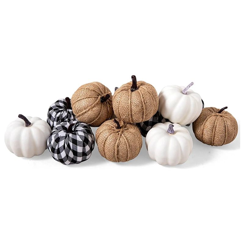 12Pcs Assorted Pumpkins Artificial Farmhouse Harvest Pumpkins for Fall Wedding Thanksgiving Decoration B