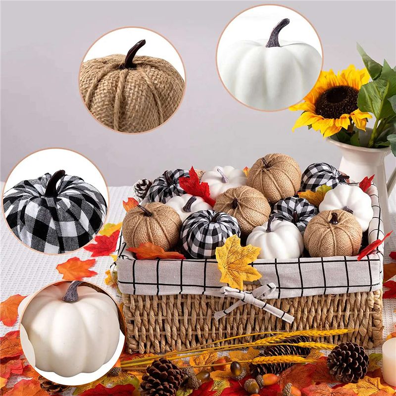 12Pcs Assorted Pumpkins Artificial Farmhouse Harvest Pumpkins for Fall Wedding Thanksgiving Decoration B
