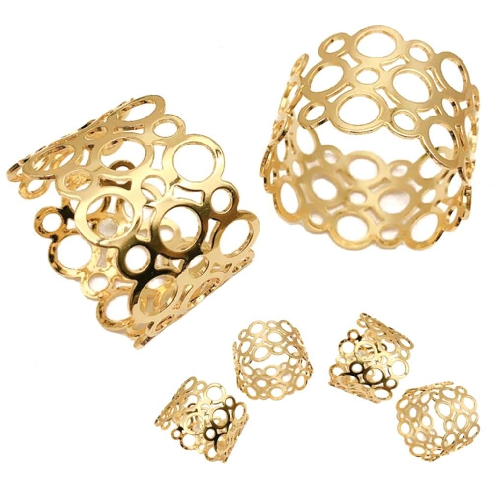 Napkin Ring, 6-Piece Metal Napkin Holder, Party Dinner Christmas Table Decoration, Hollow Round Design Napkin Ring