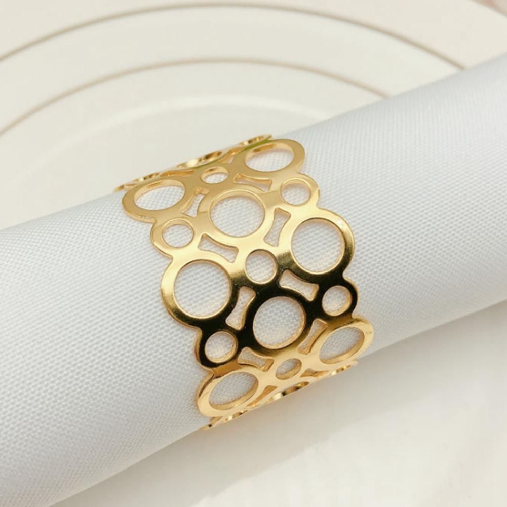 Napkin Ring, 6-Piece Metal Napkin Holder, Party Dinner Christmas Table Decoration, Hollow Round Design Napkin Ring