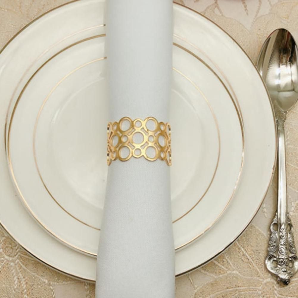 Napkin Ring, 6-Piece Metal Napkin Holder, Party Dinner Christmas Table Decoration, Hollow Round Design Napkin Ring
