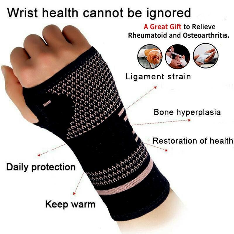Copper Nylon Wrist Guard Band  Support Sports Pain Relief Wrap Bandage Hand  Sleeve Compression Arthritis Gloves-1pcs
