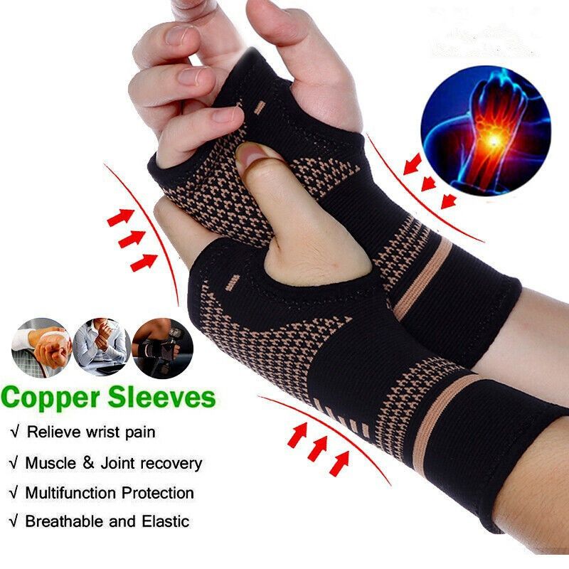 Copper Nylon Wrist Guard Band  Support Sports Pain Relief Wrap Bandage Hand  Sleeve Compression Arthritis Gloves-1pcs