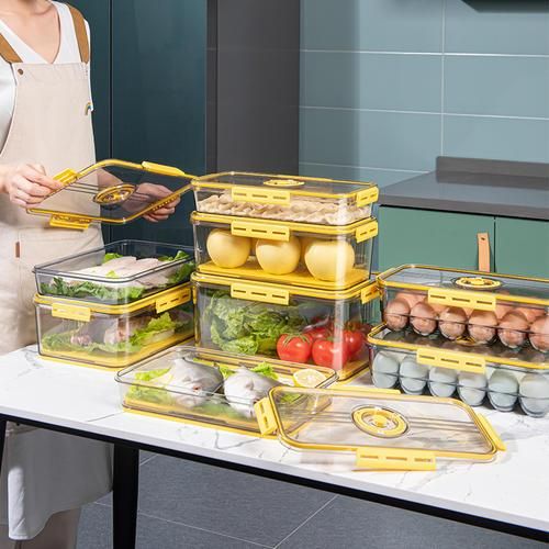 1PC Yellow 1.5L Storage Box New Frigerator Transparent Egg Vegetable Food Grade PET Plastic Thickened Timekeeping Frozen Storage Box