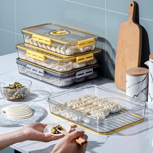 1PC Yellow 1.5L Storage Box New Frigerator Transparent Egg Vegetable Food Grade PET Plastic Thickened Timekeeping Frozen Storage Box