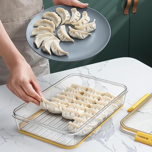 1PC Yellow 1.5L Storage Box New Frigerator Transparent Egg Vegetable Food Grade PET Plastic Thickened Timekeeping Frozen Storage Box