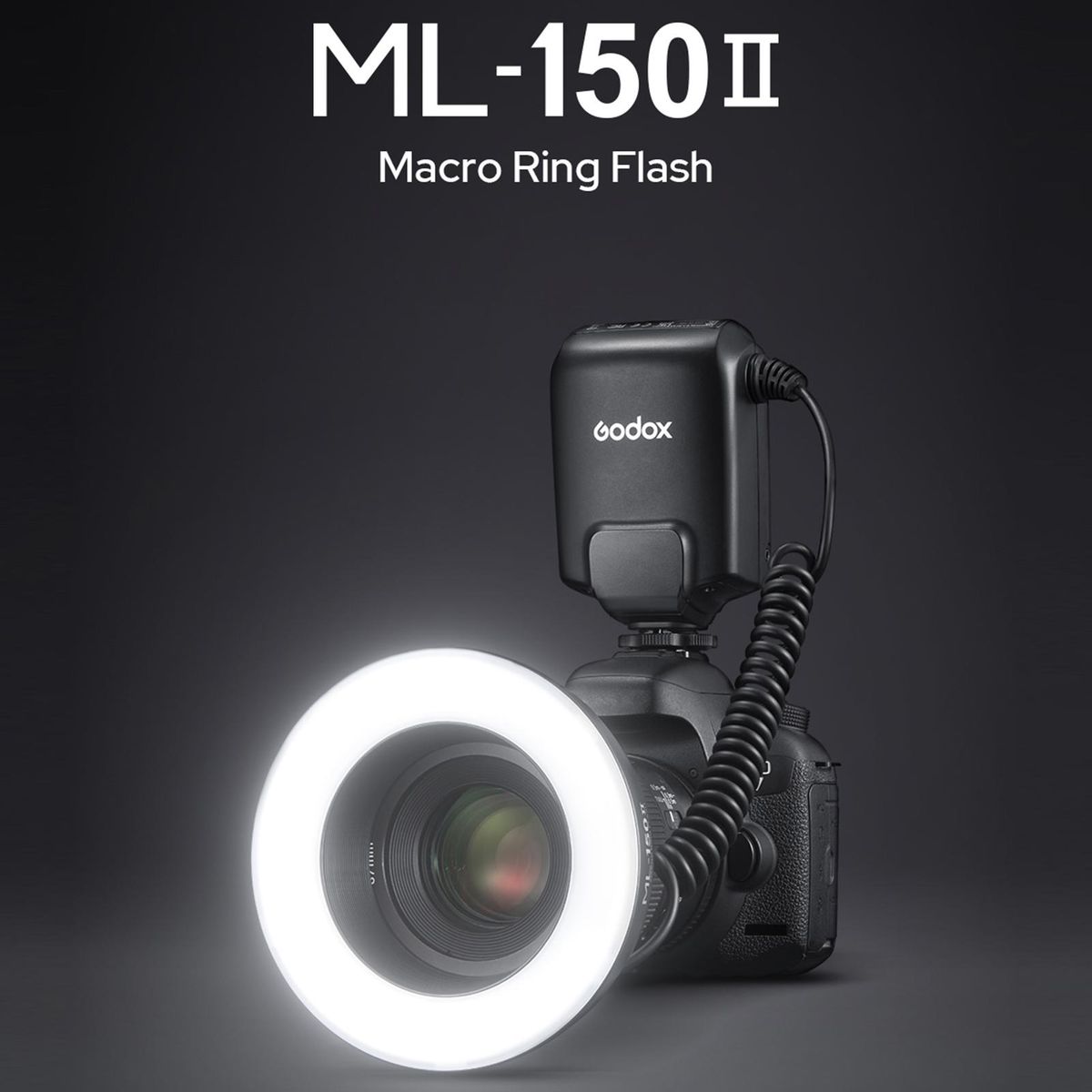 Godox ML-150II Universal Macro Ring Flash Light 11 Levels Adjustable Brightness GN12 Fast Recycle with 8pcs Adapter Rings Replacement for Canon Nikon Sony DSLR Camera