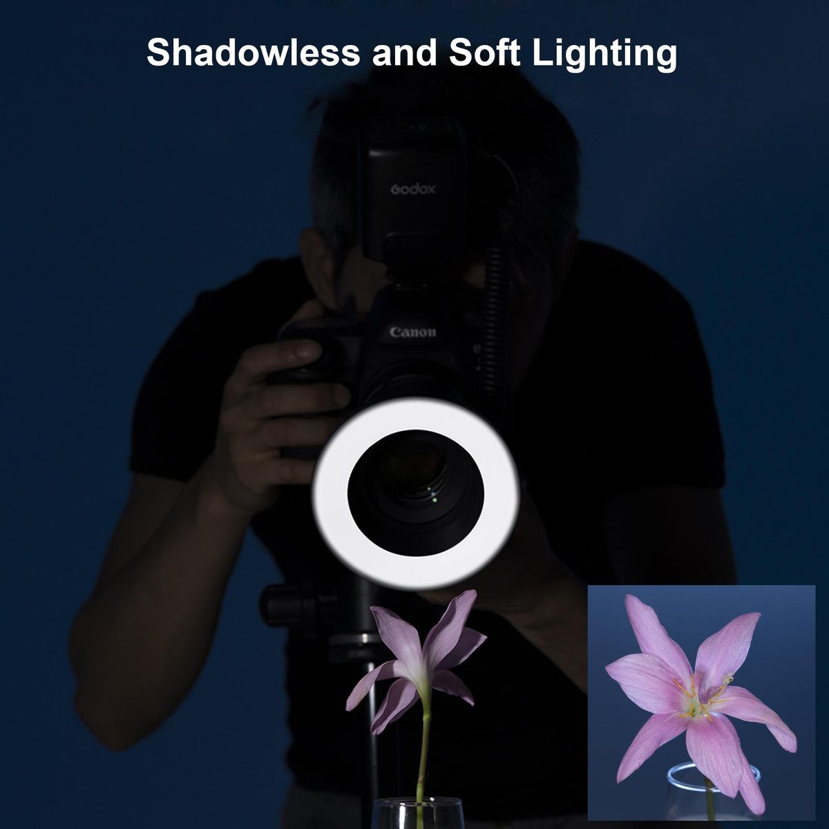 Godox ML-150II Universal Macro Ring Flash Light 11 Levels Adjustable Brightness GN12 Fast Recycle with 8pcs Adapter Rings Replacement for Canon Nikon Sony DSLR Camera