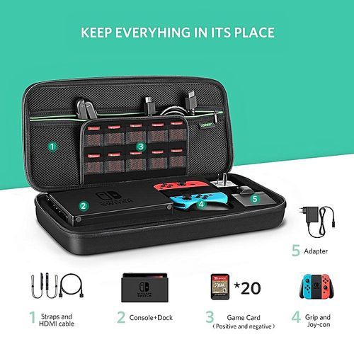Carrying Case For Nintendo Switch, W/ Carved Protective Foam Lining Shockproof Travel Case Bag For Nintendo Switch Console, Dock, AC Wall Charger, Grip And Joy-con, 20 Game Cards, Cables-Large Size By HonTai