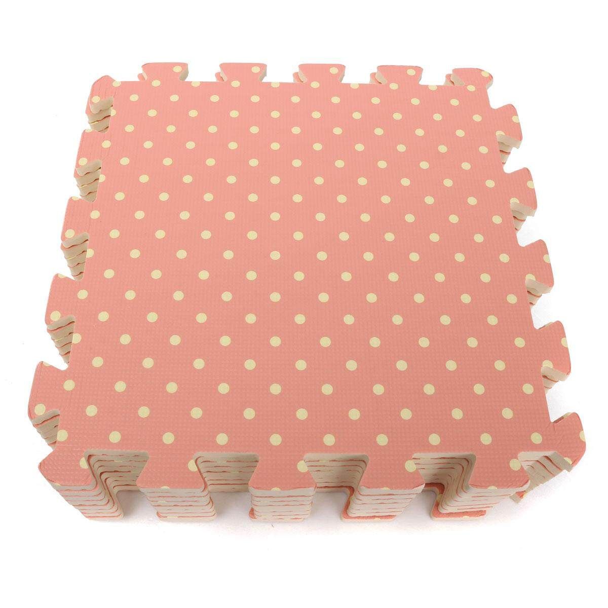 9PCS Wood Interlock EVA Foam Floor Puzzle Pad Work Gym Mat Kid Safety Play Rug Pink Dot