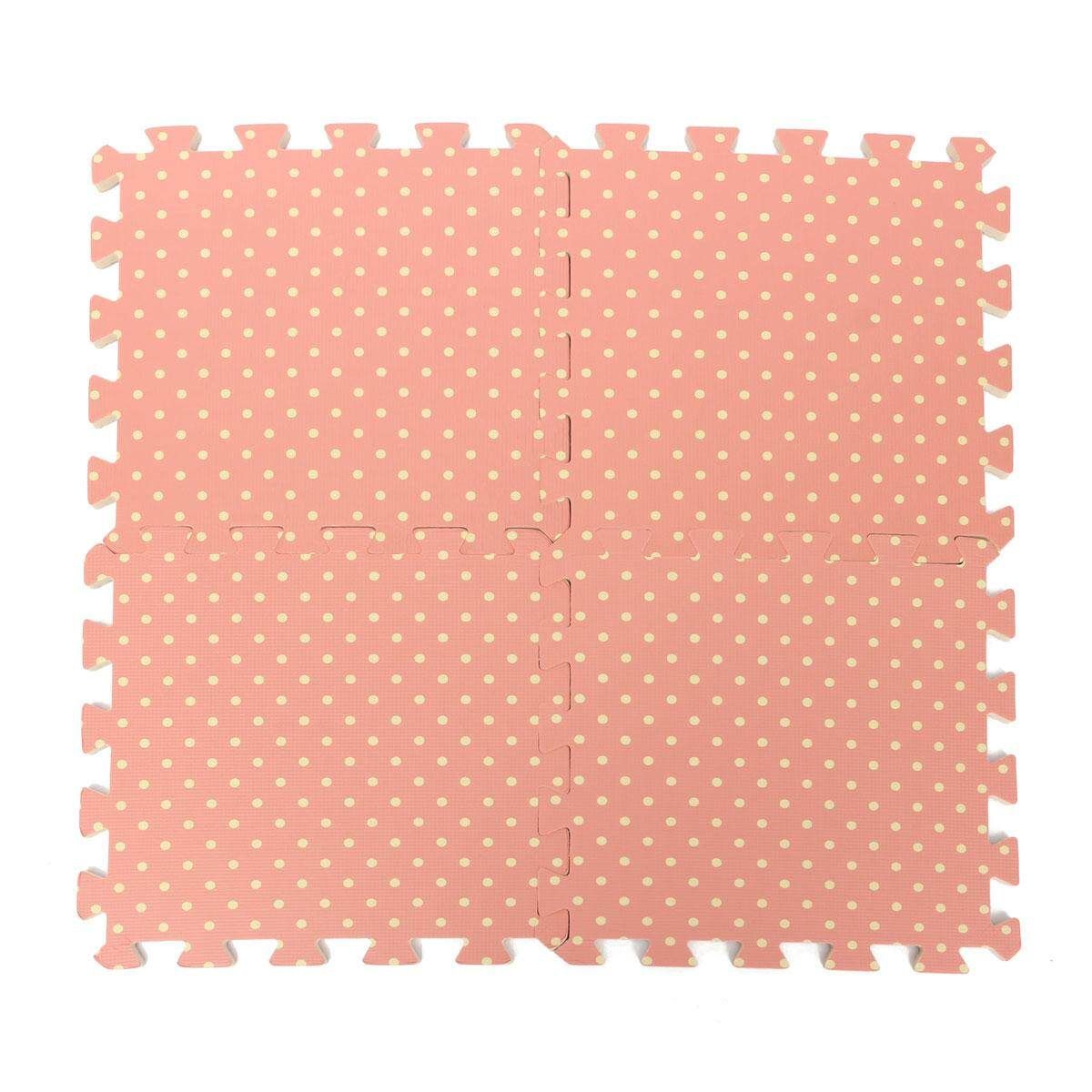 9PCS Wood Interlock EVA Foam Floor Puzzle Pad Work Gym Mat Kid Safety Play Rug Pink Dot