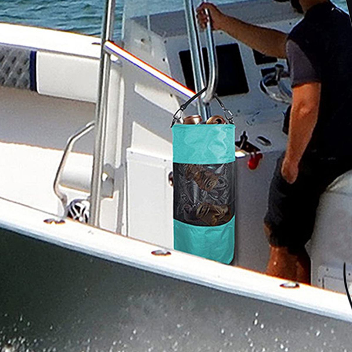 Boats Garbage Bag Breathable Mesh Bag Foldable Clothes Blue