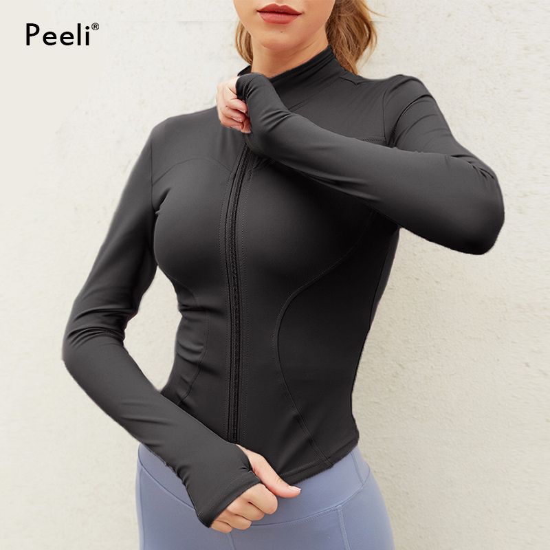 Long Sleeve Sports Jacket Women Zip Fitness Yoga Shirt Winter Warm Gym Activewear Running Coats Workout Clothes Woman(#bean Paste)