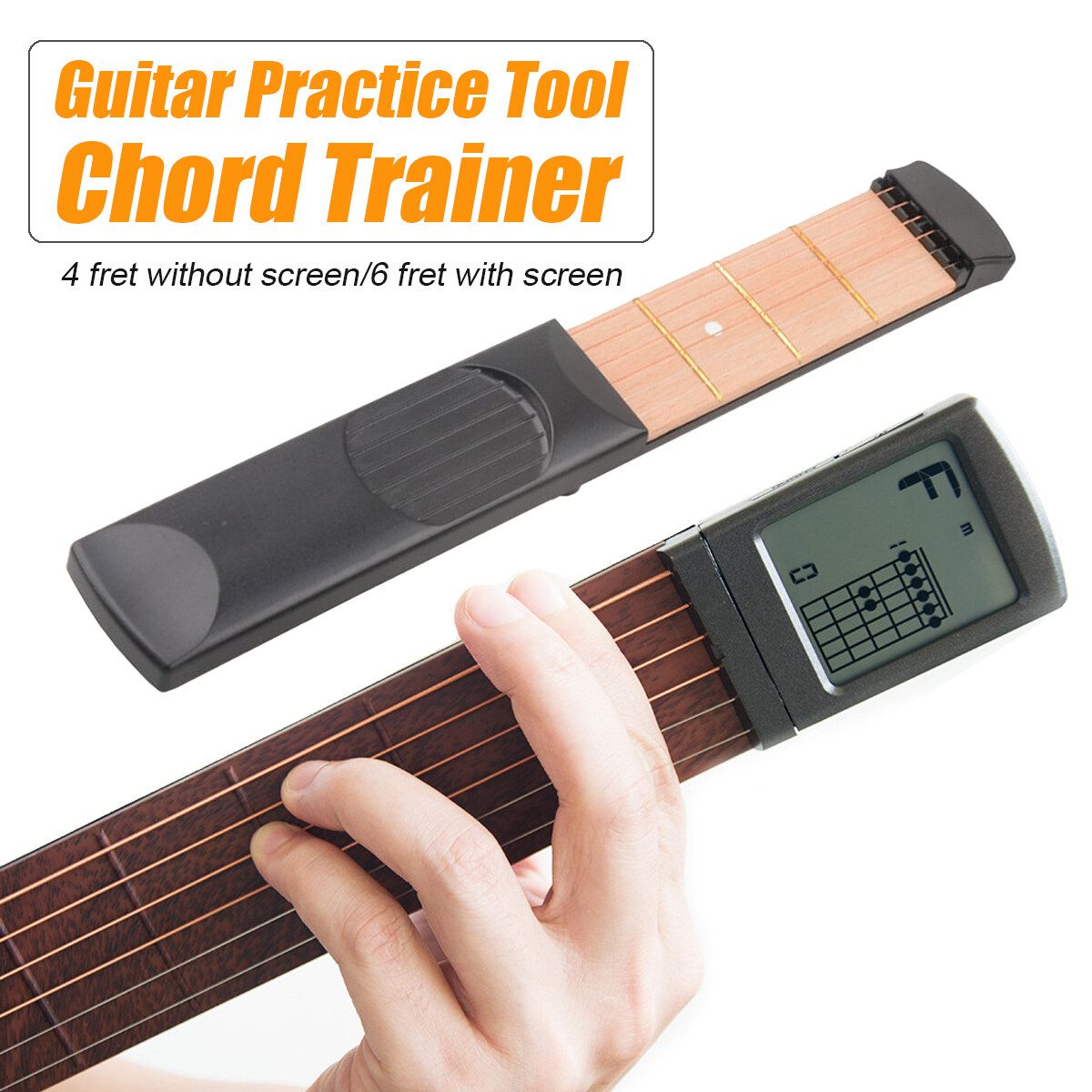 6 String 4/6-Grade Portable Pocket Acoustic Guitar Practice Tool Wooden Beginner Chord With/Without Digital Screen Chord Practice Tool Black/White/Grey White 4 Grade Without Screen