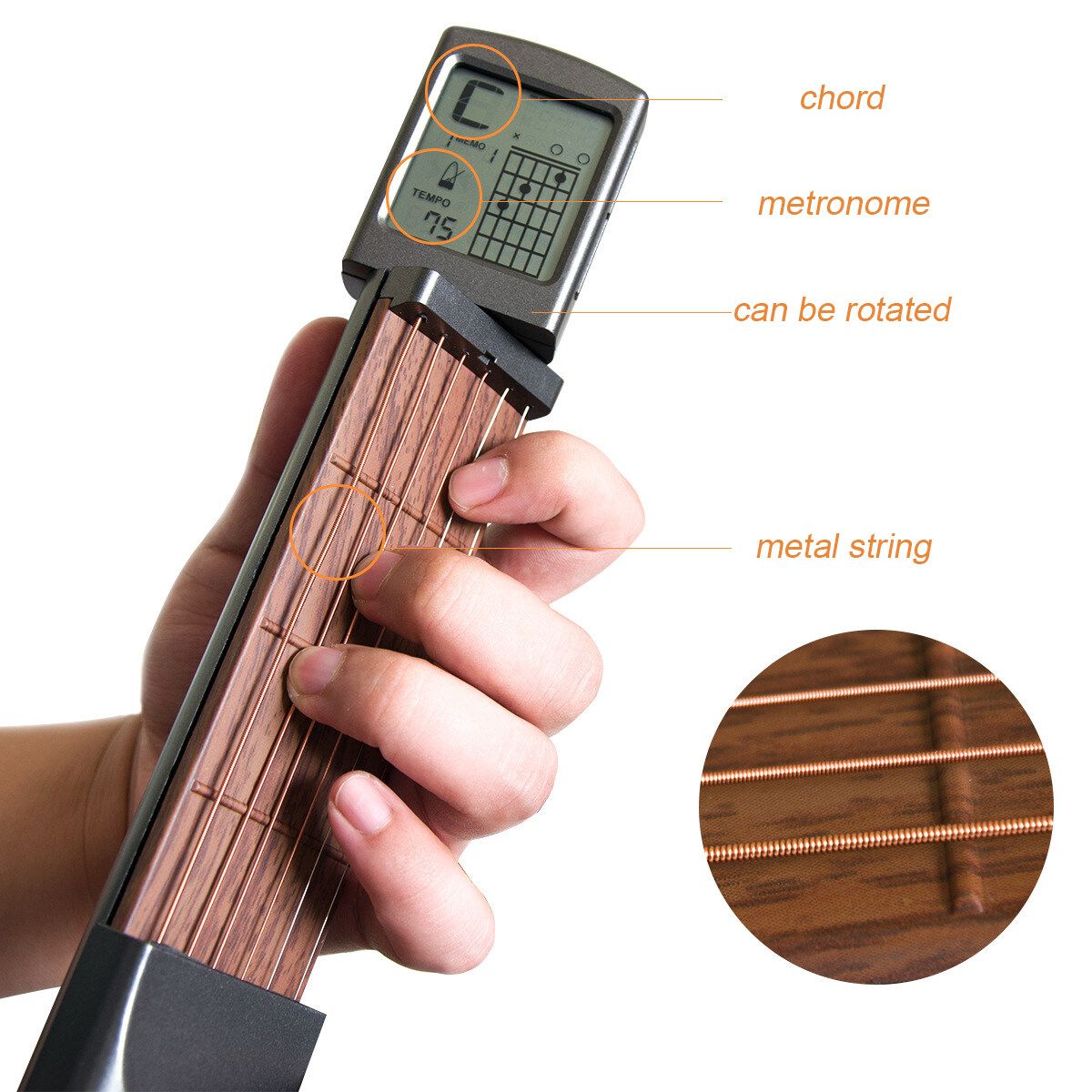 6 String 4/6-Grade Portable Pocket Acoustic Guitar Practice Tool Wooden Beginner Chord With/Without Digital Screen Chord Practice Tool Black/White/Grey White 4 Grade Without Screen