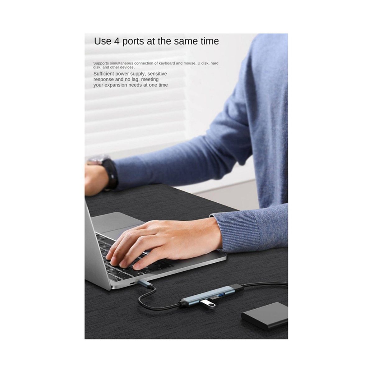 4 Ports USB Hub Splitter Multi Hub Type C to USB 3.0