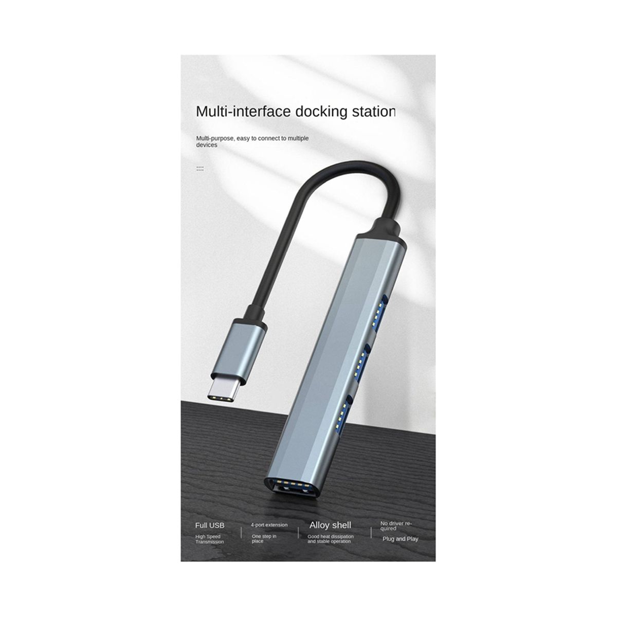 4 Ports USB Hub Splitter Multi Hub Type C to USB 3.0